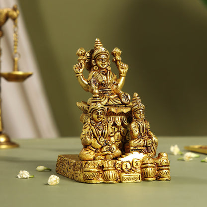 Brass Lakshmi, Kuber Statue With Chitralekha (6.2 Inch)