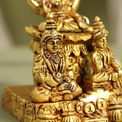 Brass Lakshmi, Kuber Statue With Chitralekha (6.2 Inch)