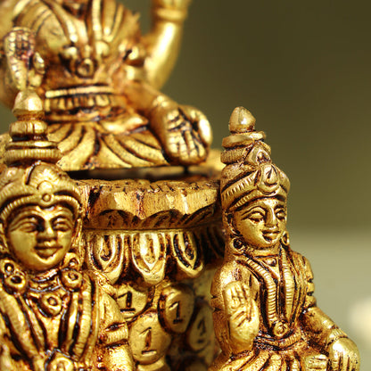 Brass Lakshmi, Kuber Statue With Chitralekha (6.2 Inch)