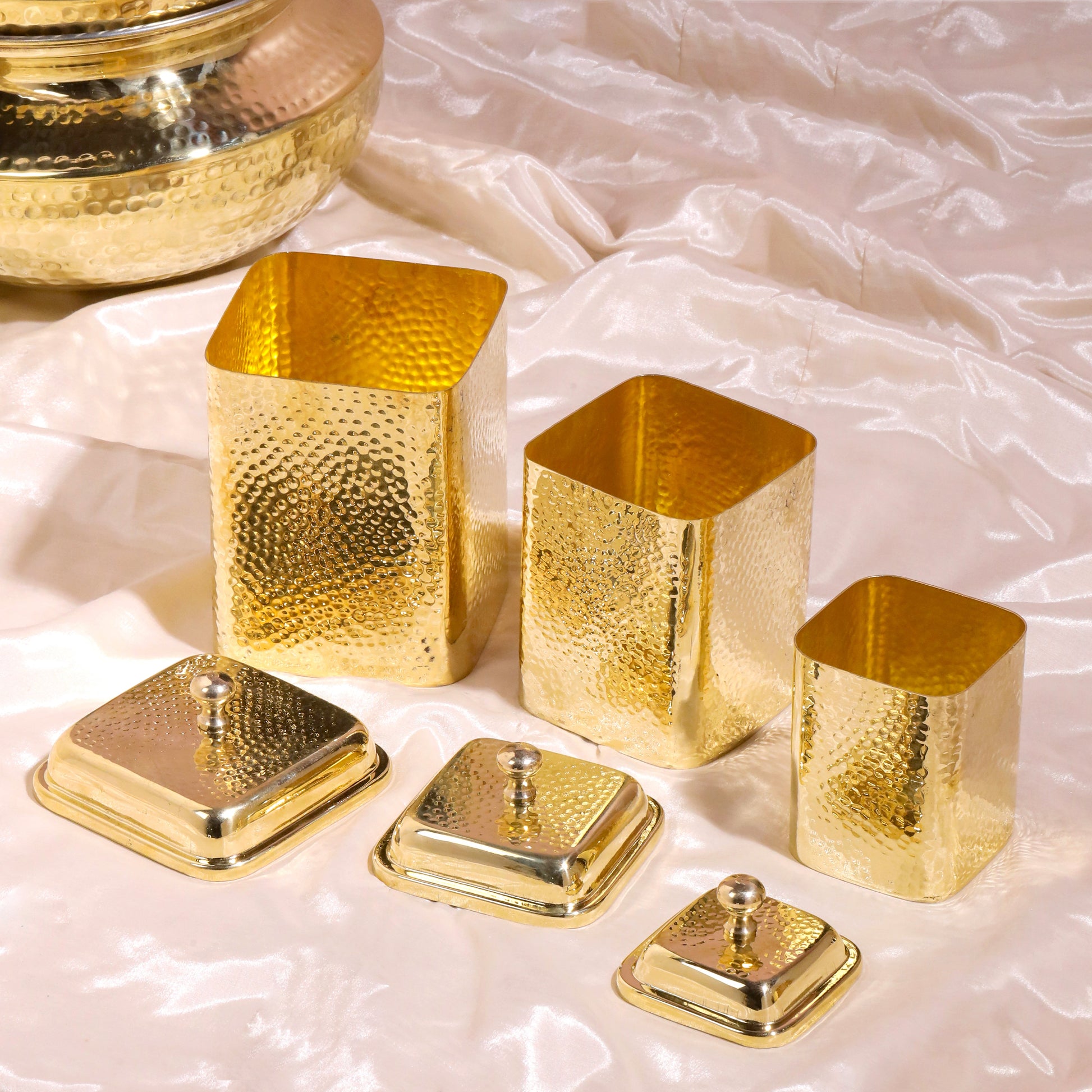 Brass Hammered Containers Set