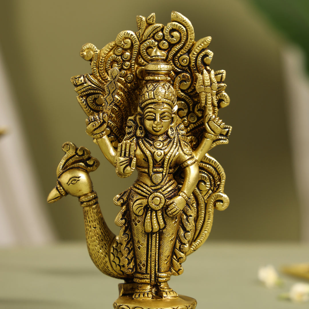 Brass Lord Murugan/Kartikeya Idol (7 Inch)