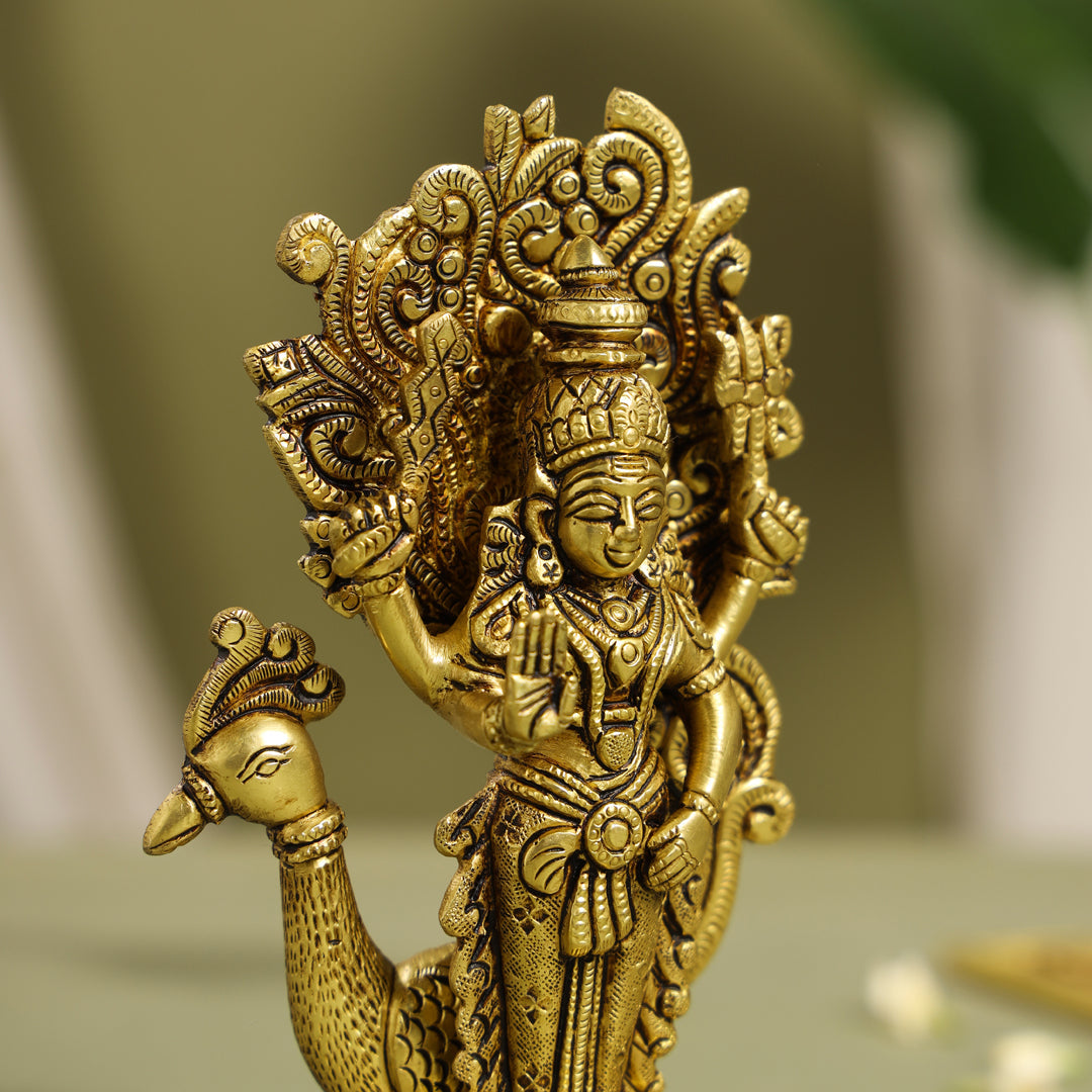 Brass Lord Murugan/Kartikeya Idol (7 Inch)