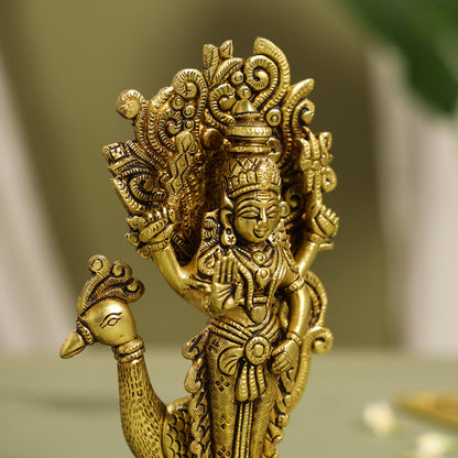 Brass Lord Murugan/Kartikeya Idol (7 Inch)