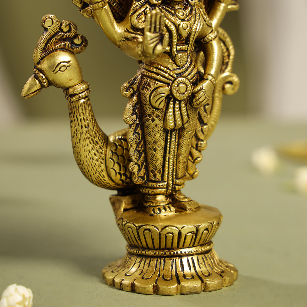 Brass Lord Murugan/Kartikeya Idol (7 Inch)