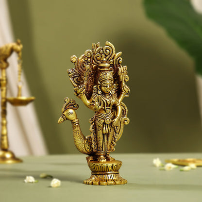 Brass Lord Murugan/Kartikeya Idol (7 Inch)