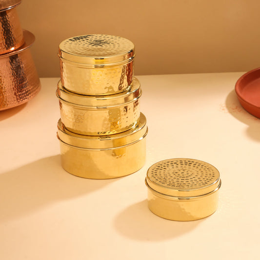 Brass Ladoo Box With Lid