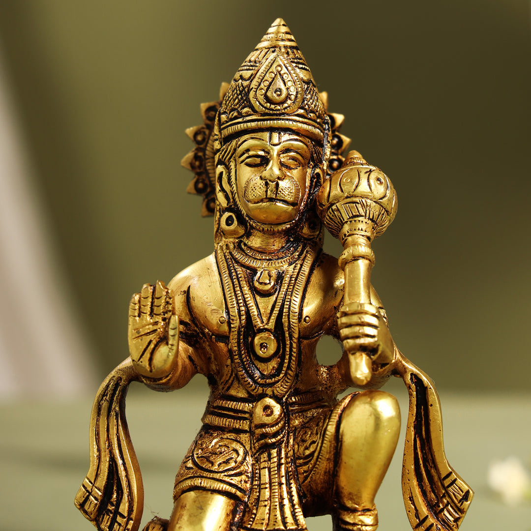 Brass Blessing Hanuman With Base Idol (6.5 Inch)