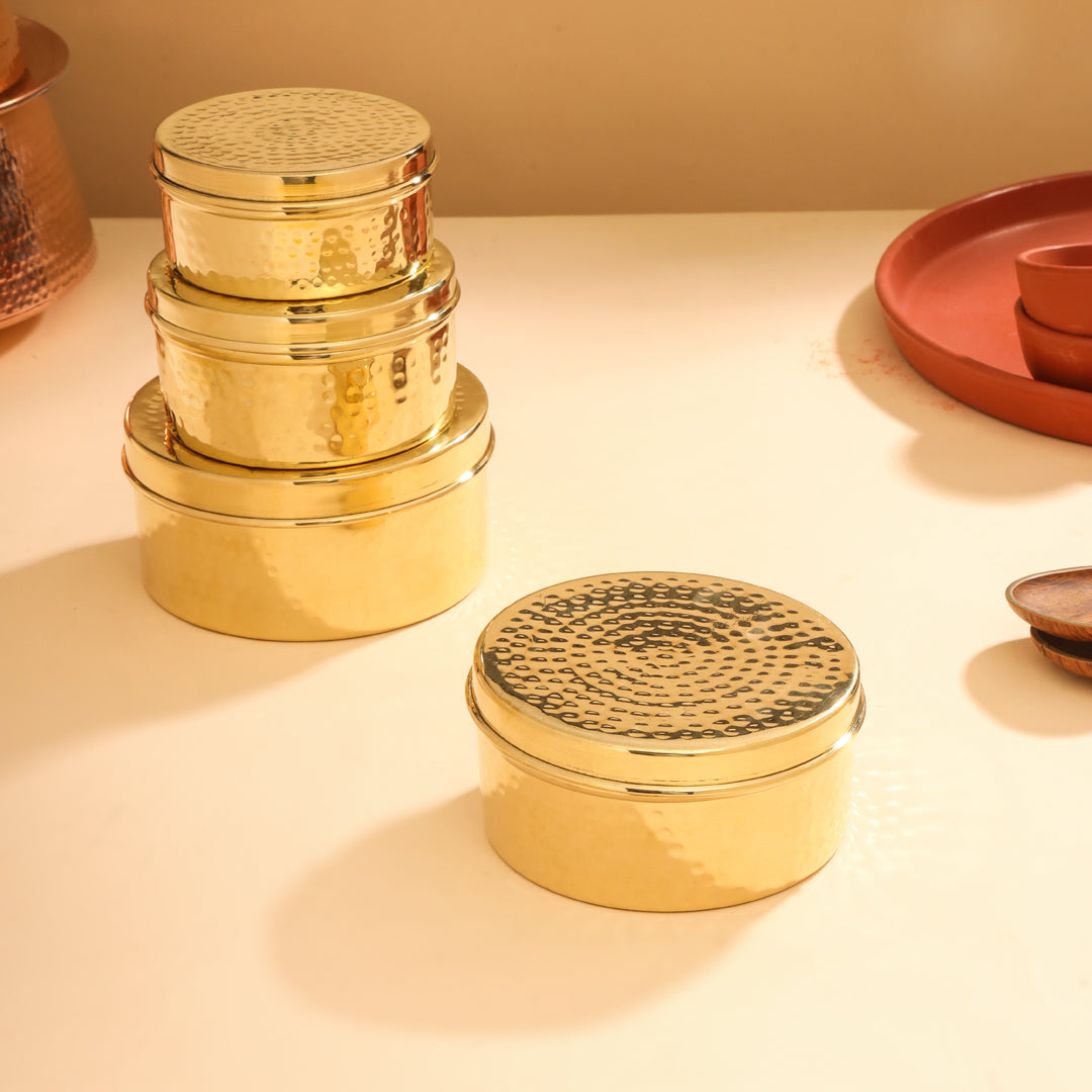 Brass Ladoo Box With Lid
