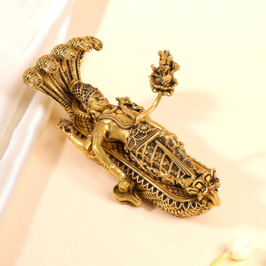 Brass Superfine Vishnu On Sheshnaag Statue (3 Inch)
