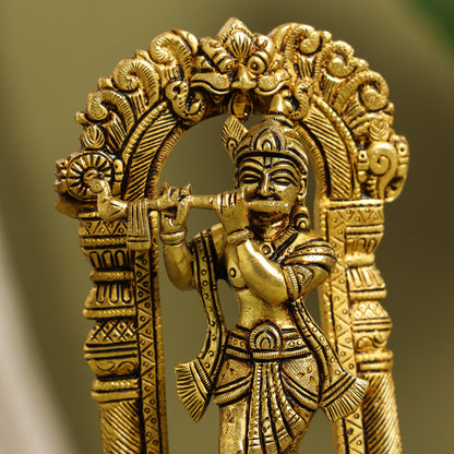 Brass Lord Krishna Idol On Tortoise (8 Inch)