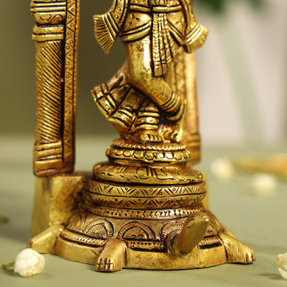 Brass Lord Krishna Idol On Tortoise (8 Inch)