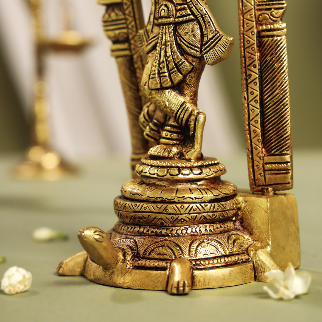 Brass Lord Krishna Idol On Tortoise (8 Inch)
