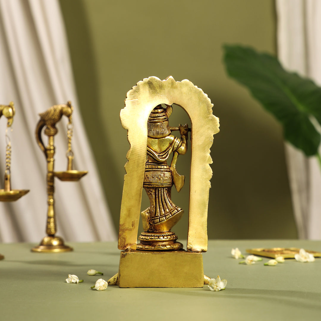 Brass Lord Krishna Idol On Tortoise (8 Inch)