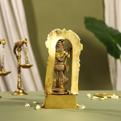 Brass Lord Krishna Idol On Tortoise (8 Inch)