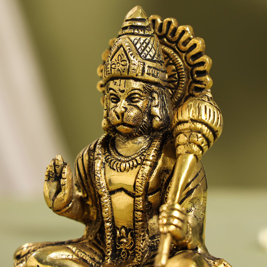 Brass Blessing Hanuman With Base Idol (6 Inch)