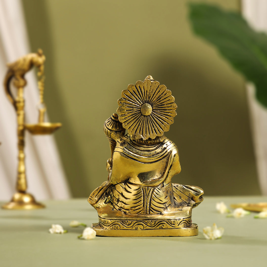 Brass Blessing Hanuman With Base Idol (6 Inch)