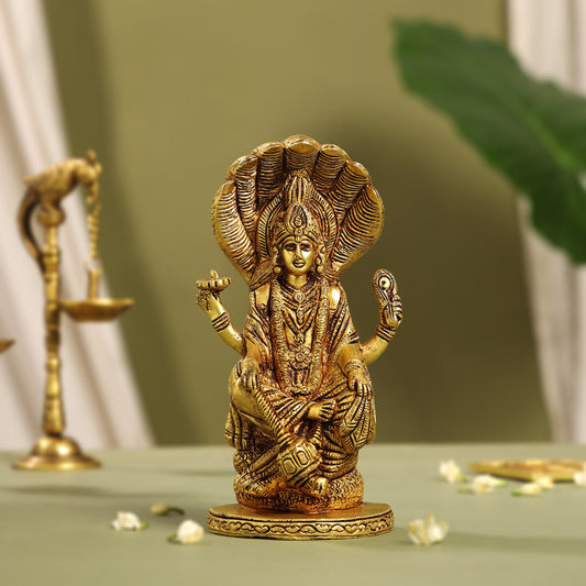 Brass Sitting Lord Vishnu Idol (7.6 Inch)