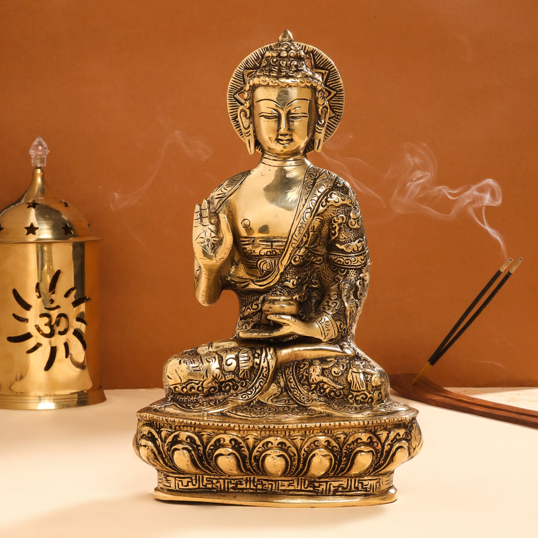 Brass Handcarved Blessing Buddha (10.5 Inch)