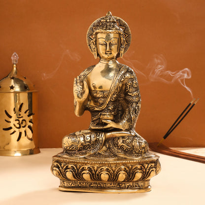 Brass Handcarved Blessing Buddha (10.5 Inch)