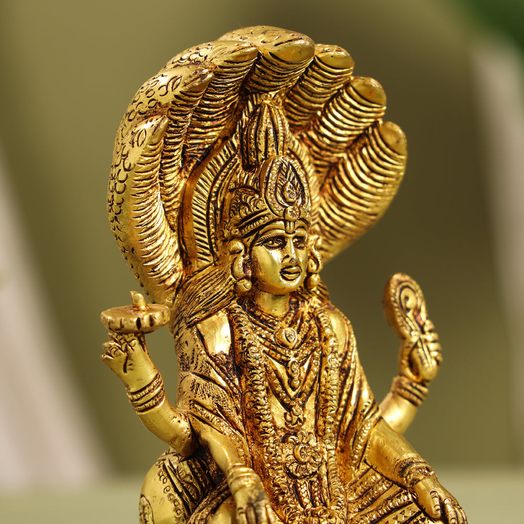 Brass Sitting Lord Vishnu Idol (7.6 Inch)
