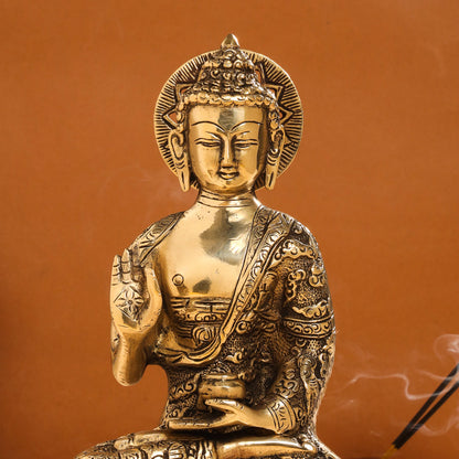 Brass Handcarved Blessing Buddha (10.5 Inch)