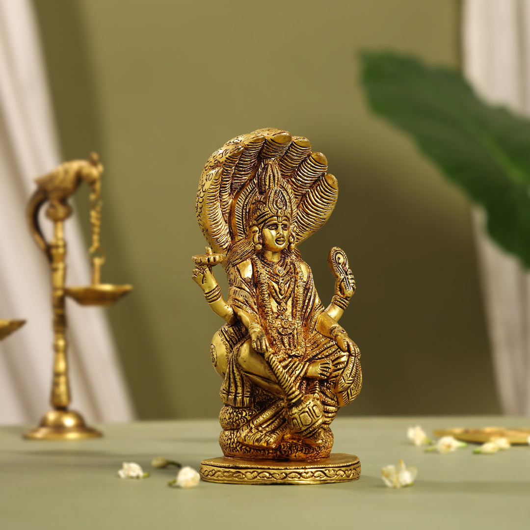 Brass Sitting Lord Vishnu Idol (7.6 Inch)