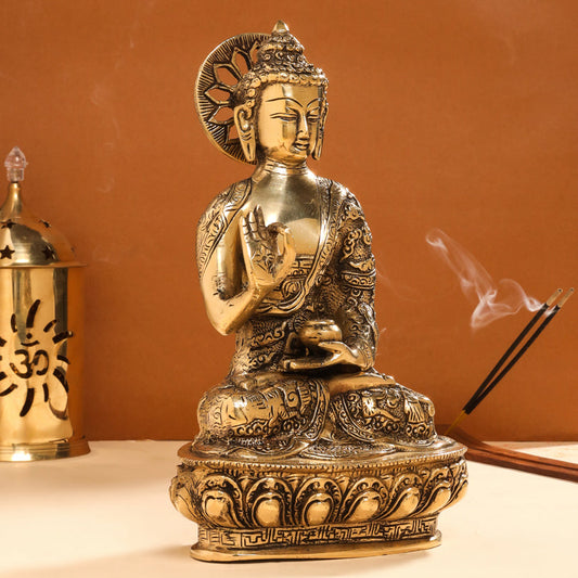 Brass Handcarved Blessing Buddha (10.5 Inch)