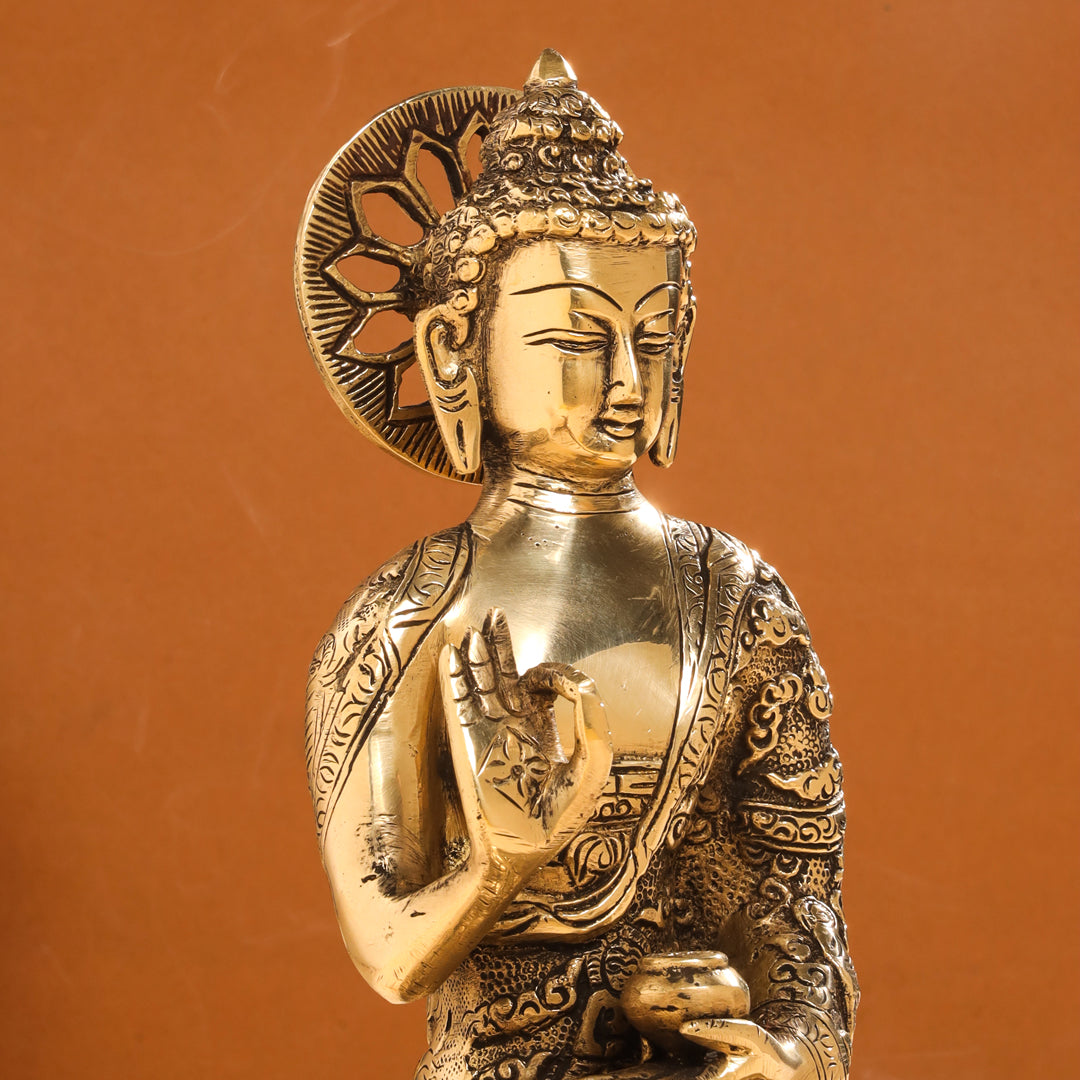 Brass Handcarved Blessing Buddha (10.5 Inch)
