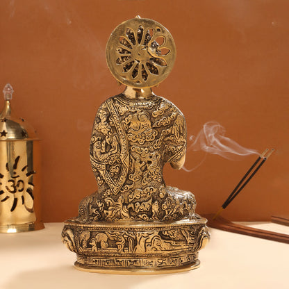 Brass Handcarved Blessing Buddha (10.5 Inch)