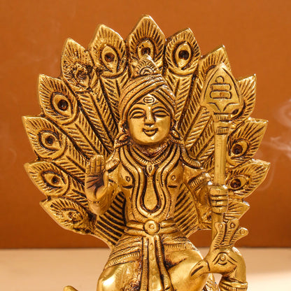 Brass Lord Murugan/Kartikeya Idol (6 Inch)