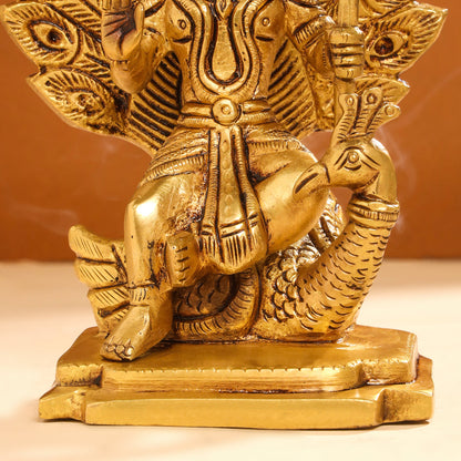Brass Lord Murugan/Kartikeya Idol (6 Inch)