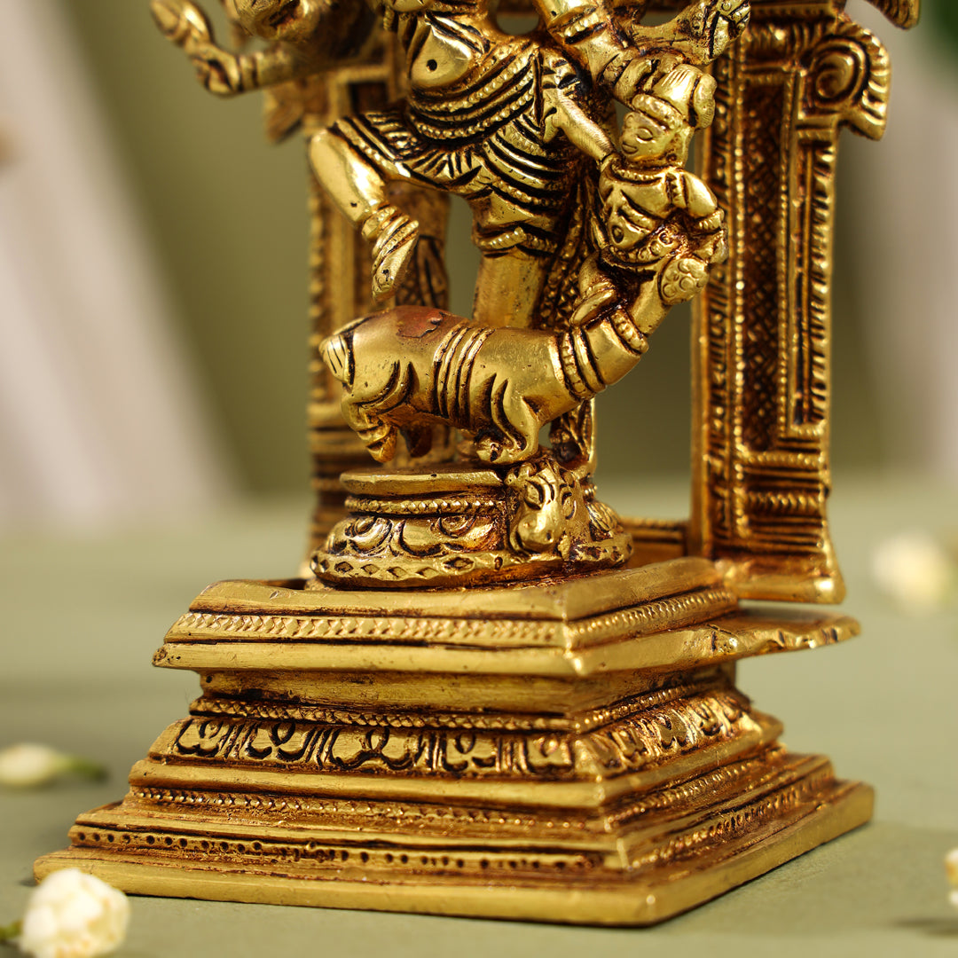 Brass Goddess Mahishasura Mardini Idol (8 Inch)