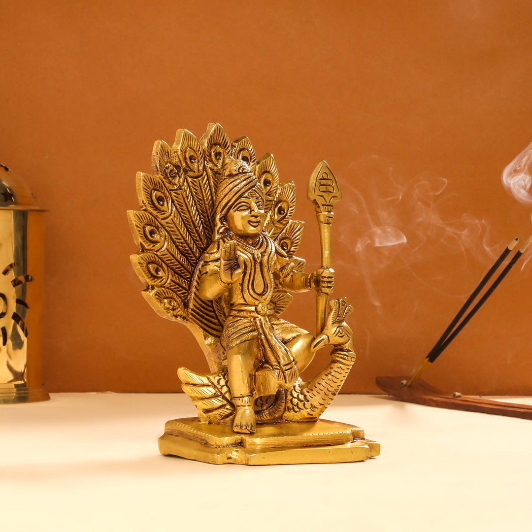 Brass Lord Murugan/Kartikeya Idol (6 Inch)