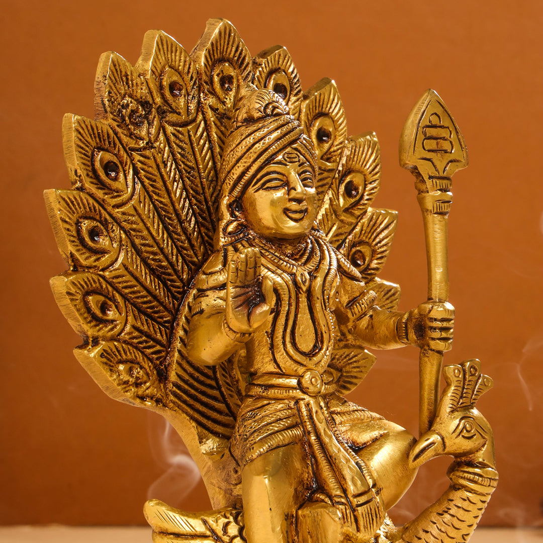 Brass Lord Murugan/Kartikeya Idol (6 Inch)