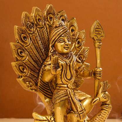 Brass Lord Murugan/Kartikeya Idol (6 Inch)