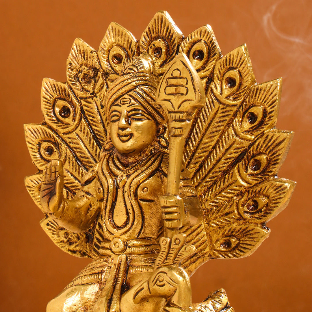 Brass Lord Murugan/Kartikeya Idol (6 Inch)