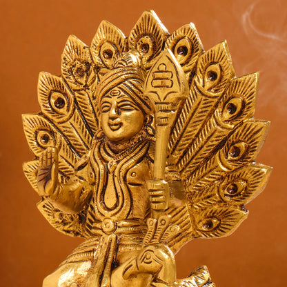 Brass Lord Murugan/Kartikeya Idol (6 Inch)