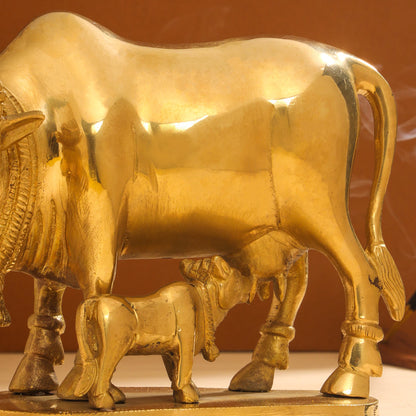 Brass Kamdhenu Cow With Calf Idol (6 Inch)