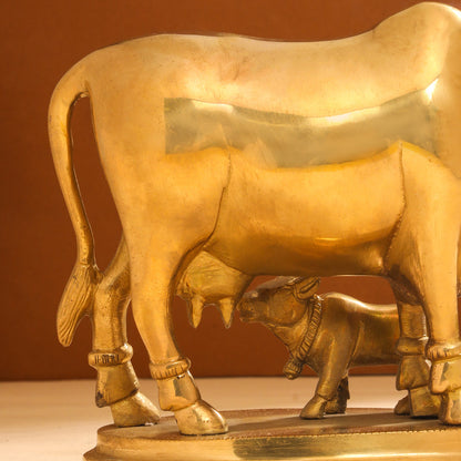 Brass Kamdhenu Cow With Calf Idol (6 Inch)
