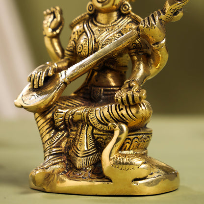 Brass Goddess Saraswati Idol (6.5 Inch)