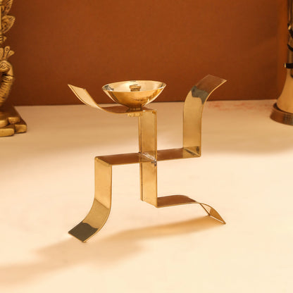 Brass Swastik Shape Akhand Diya (4 Inch)