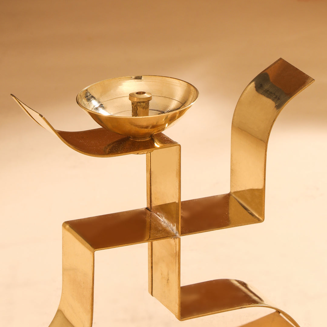 Brass Swastik Shape Akhand Diya (4 Inch)