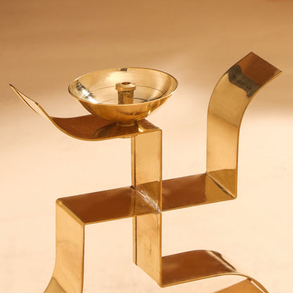 Brass Swastik Shape Akhand Diya (4 Inch)