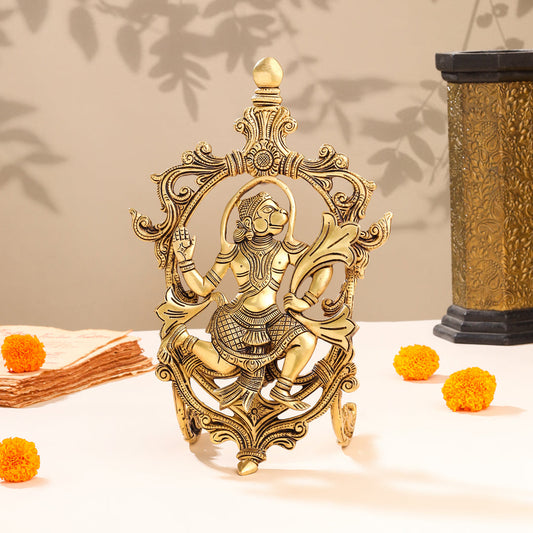 Brass Lord Hanuman Idol In Frame (12.5 Inch)