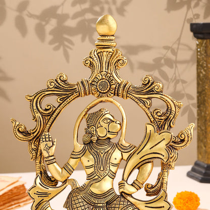 Brass Lord Hanuman Idol In Frame (12.5 Inch)