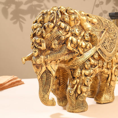 Brass Majestic Carved Elephant Statue (11 Inch)