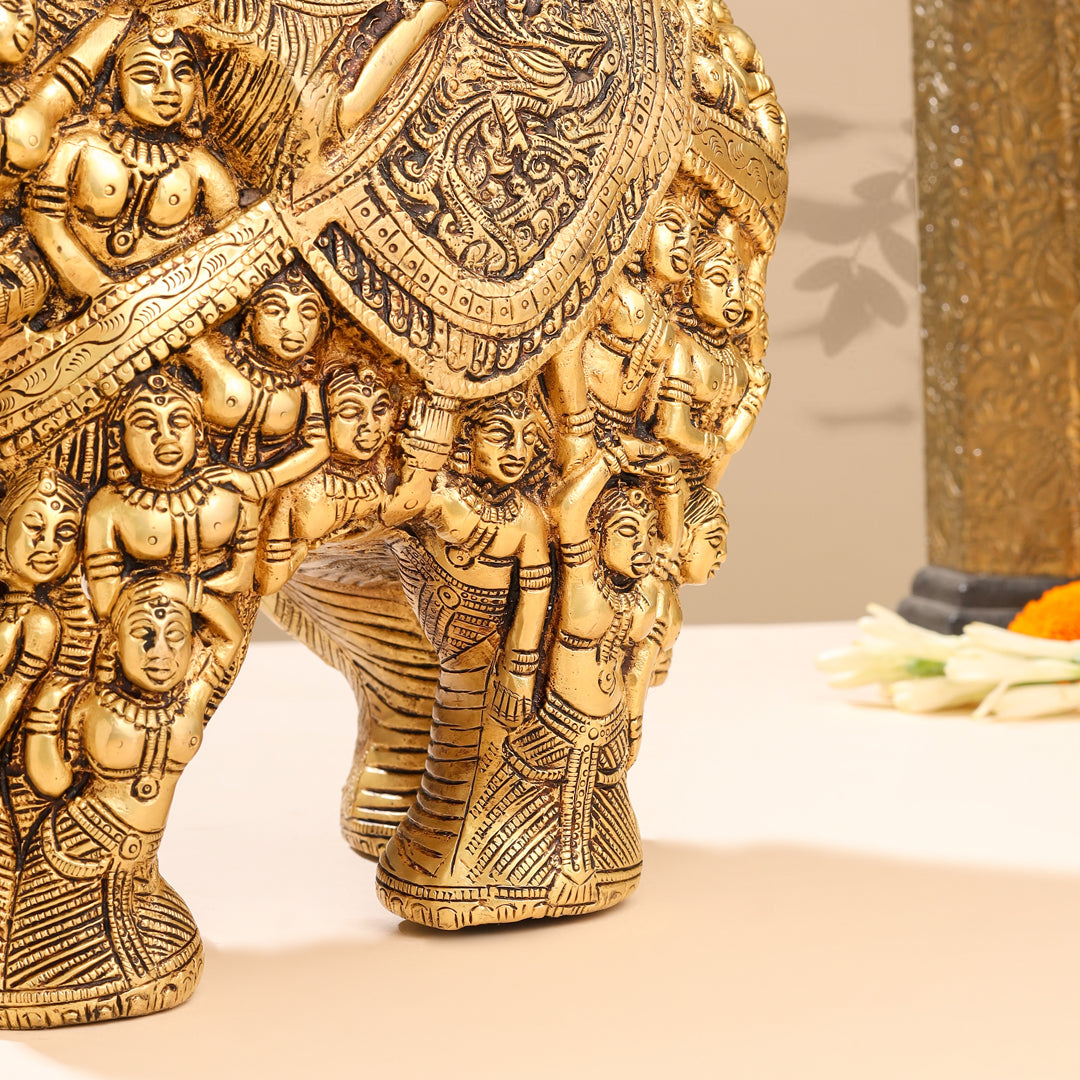 Brass Majestic Carved Elephant Statue (11 Inch)