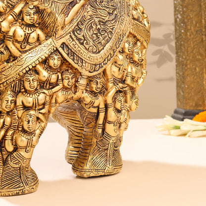 Brass Majestic Carved Elephant Statue (11 Inch)