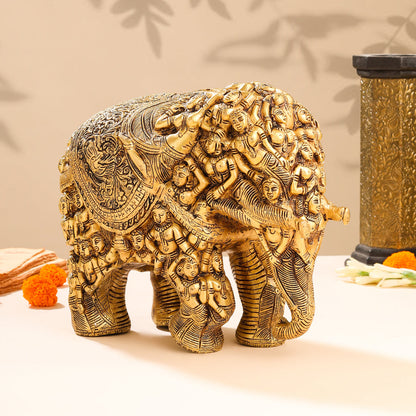 Brass Majestic Carved Elephant Statue (11 Inch)