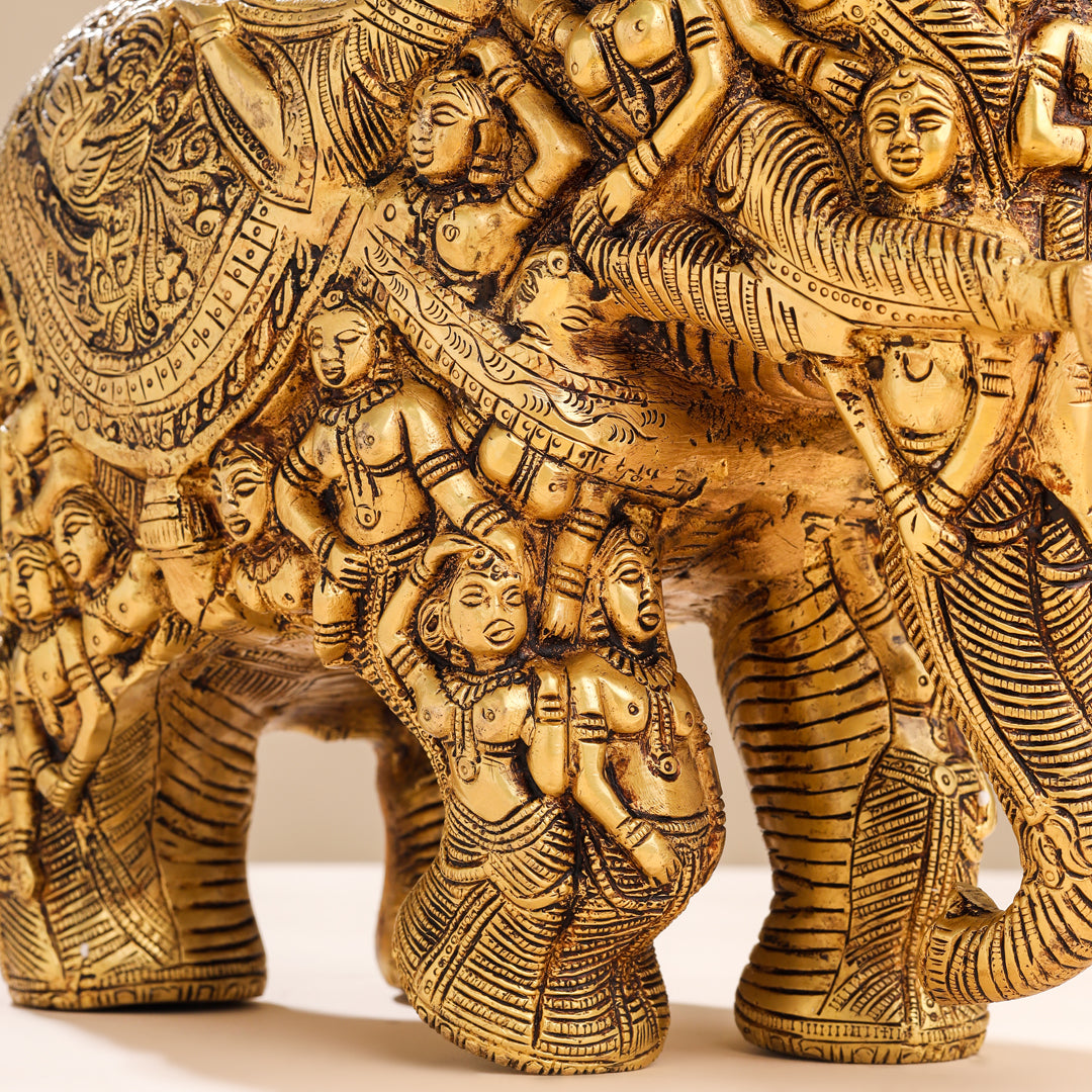 Brass Majestic Carved Elephant Statue (11 Inch)